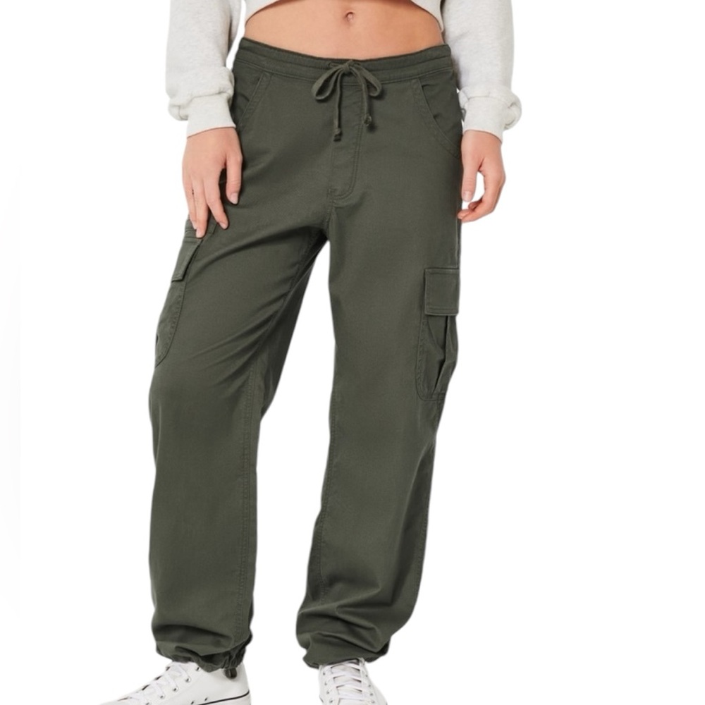 Hollister Green Track Pants with Relaxed Fit and Elastic Waist